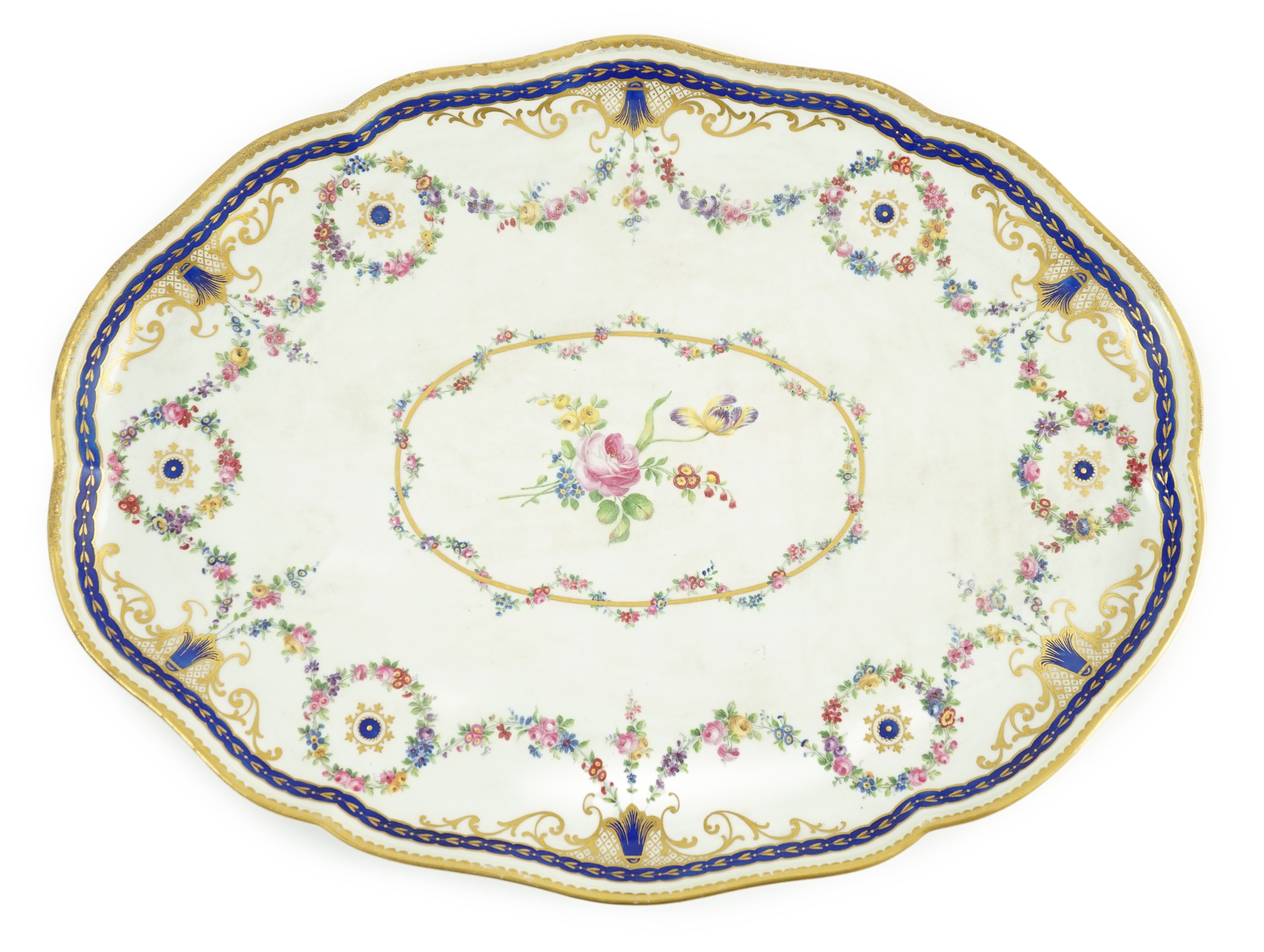 A Sevres porcelain shaped oval tray, date code for 1754, 34cms wide 33.5cm wide